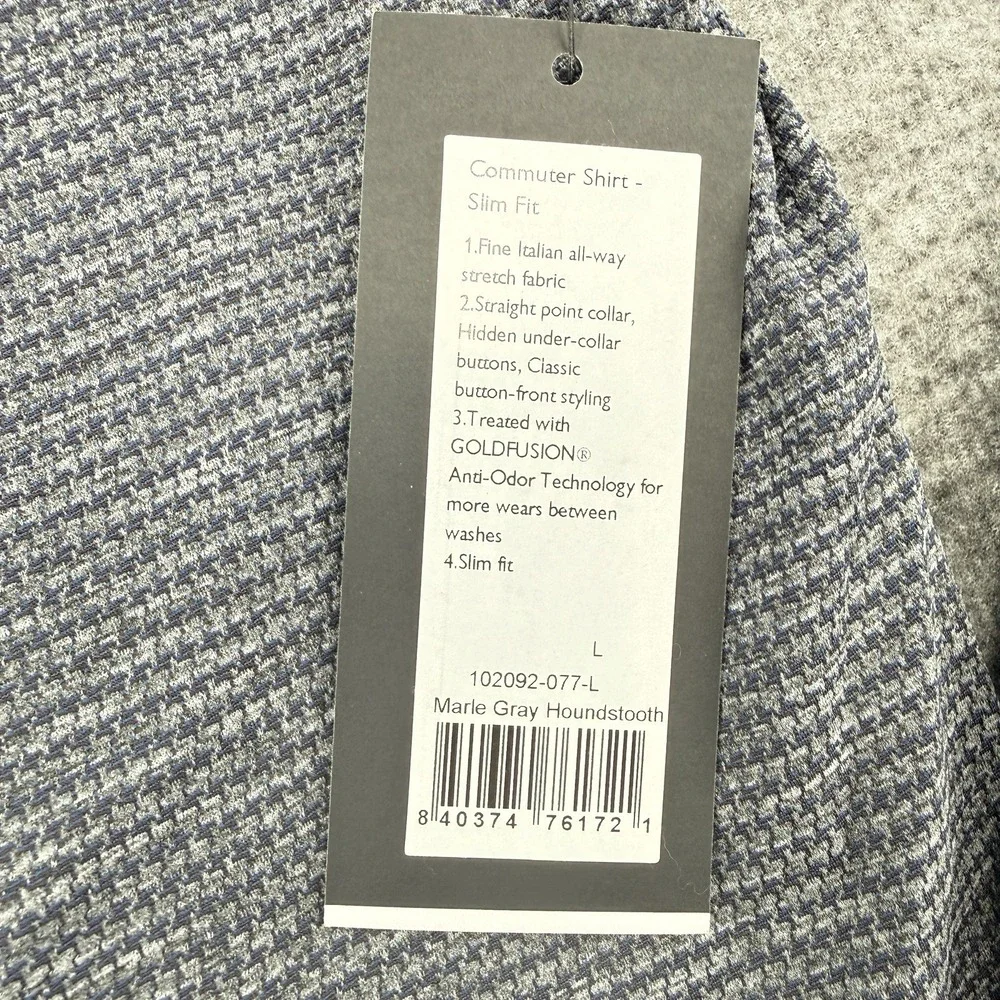 Rhone Commuter Large Shirt Slim Fit Italian Fabric Marine Gray Houndstooth NWT - Picture 4 of 9